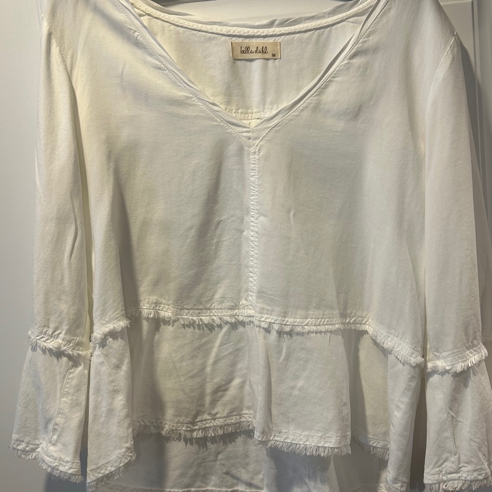 Bella Dahl white linen bell sleeve summer top